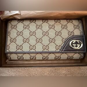 Gucci Tan and Brown Monogram Clutch